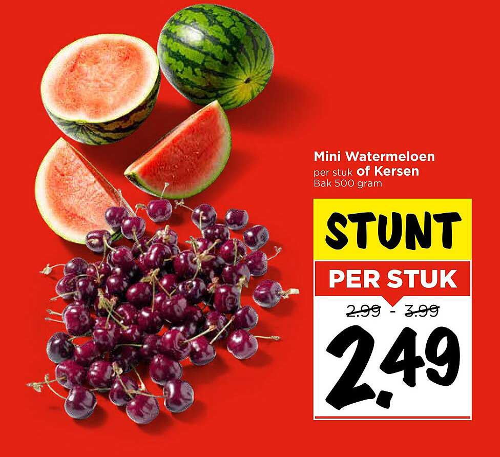 Mini Watermeloen per stuk of Kersen Bak 500 gram