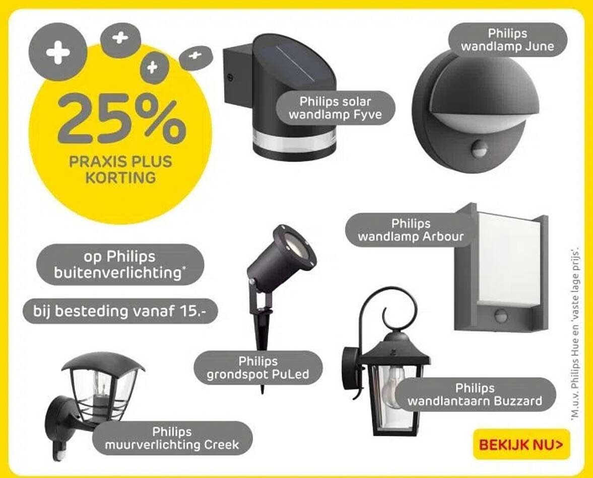 25% PRAKIS PLUS KORTING op Philips buitenverlichting bij besteding vanaf 15.-