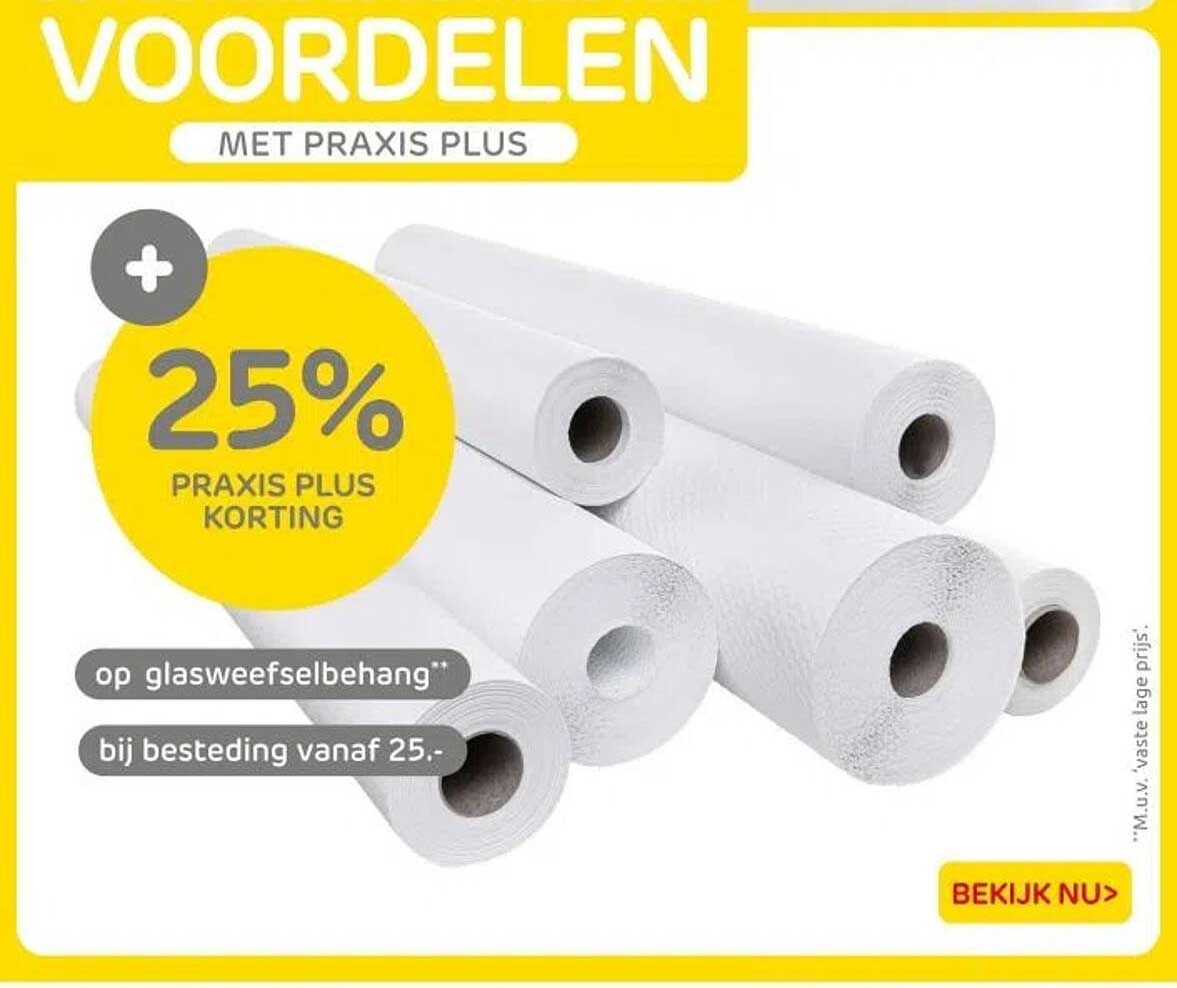 25% PRAXIS PLUS KORTING op glasweefselbehang bij besteding vanaf 25.-