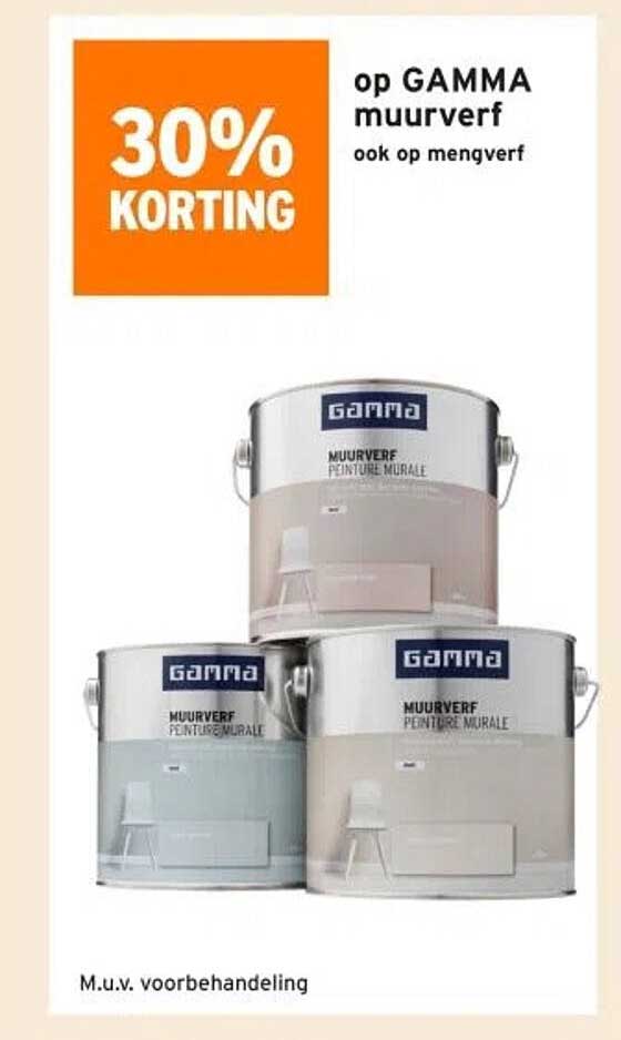 30% KORTING op GAMMA muurverf ook op mengverf