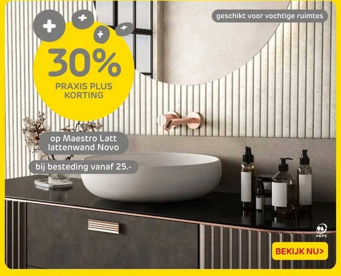 30% PRAKTIJKE PLUS KORTING op Maestro Latt lattenwand Novo bij besteding vanaf 25.-