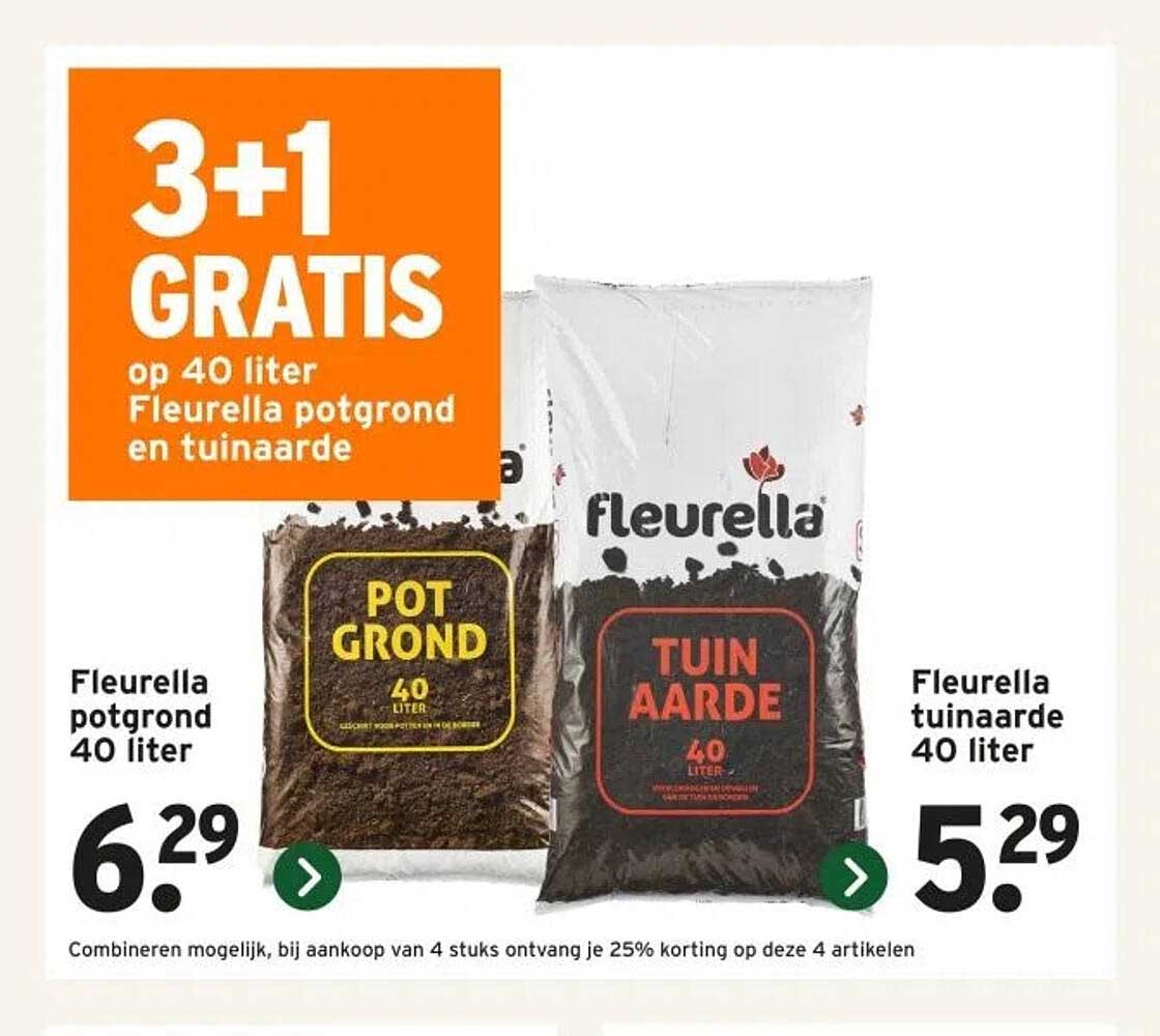 3+1 GRATIS op 40 liter Fleurella potgrond en tuinaarde