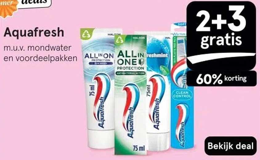 Aquafresh 2+3 gratis m.u.v. mondwater en voordeelpakken