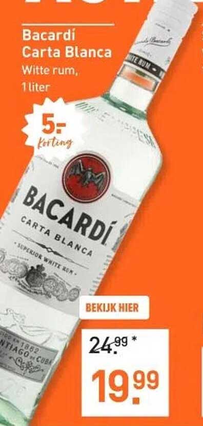 Bacardí Carta Blanca Witte rum, 1 liter