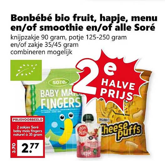 Bonbébé bio fruit, hapje, menu en/of smoothie en/of alle Soré