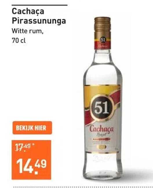 Cachaça Pirassununga Witte rum, 70 cl