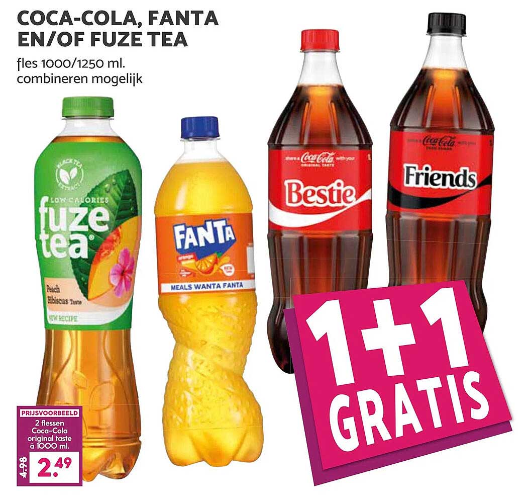 Coca-Cola, Fanta en/of Fuze Tea 1+1 Gratis
