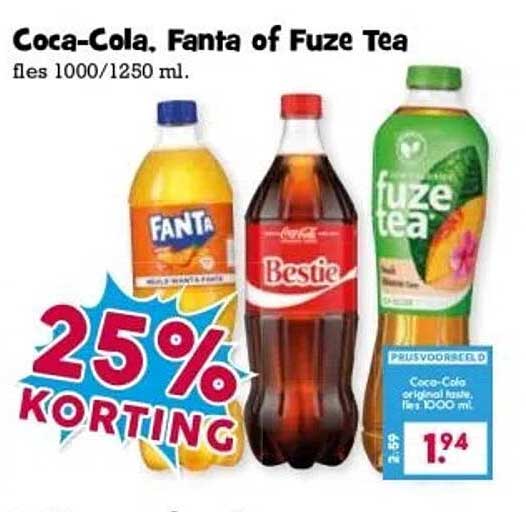 Coca-Cola, Fanta of Fuze Tea fles 1000/1250 ml.