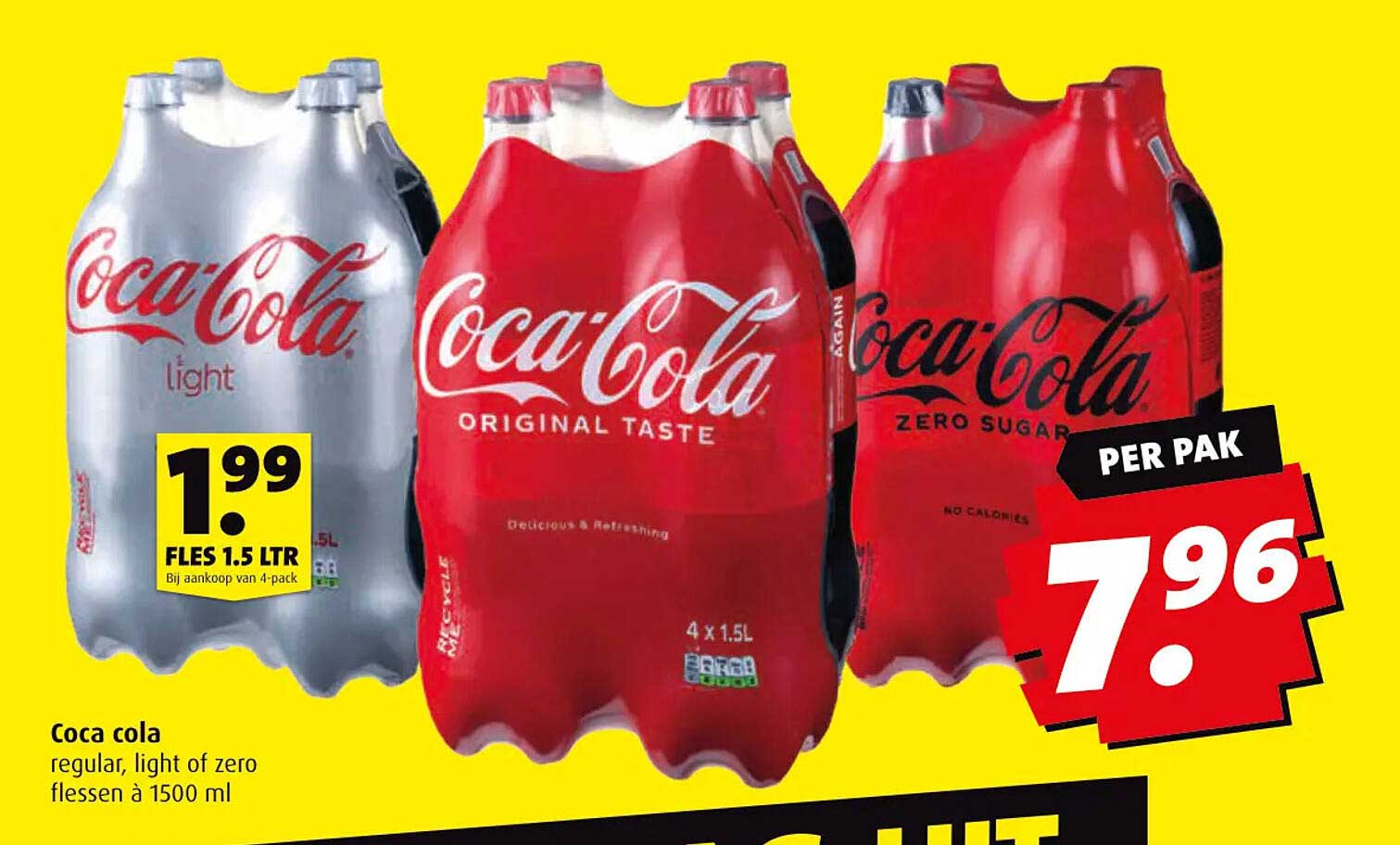 Coca cola regular, light of zero flessen à 1500 ml