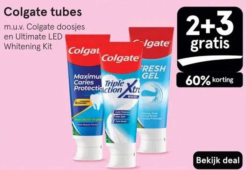 Colgate tubes m.u.v. Colgate doosjes en Ultimate LED Whitening Kit