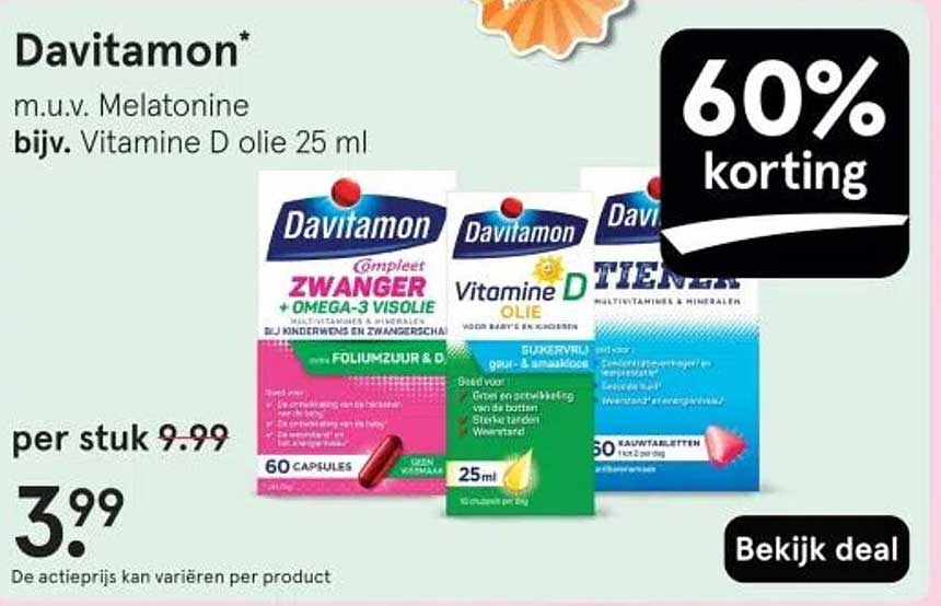 Davitamon* m.u.v. Melatonine bijv. Vitamine D olie 25 ml