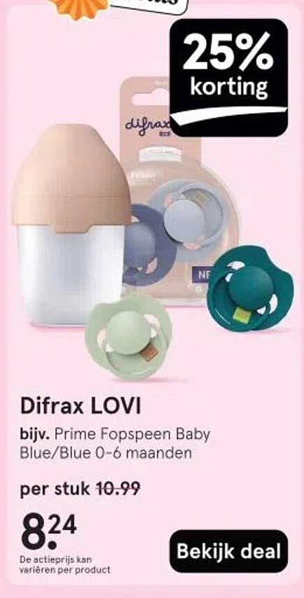 Difrax LOVI bijv. Prime Fopspeen Baby Blue/Blue 0-6 maanden