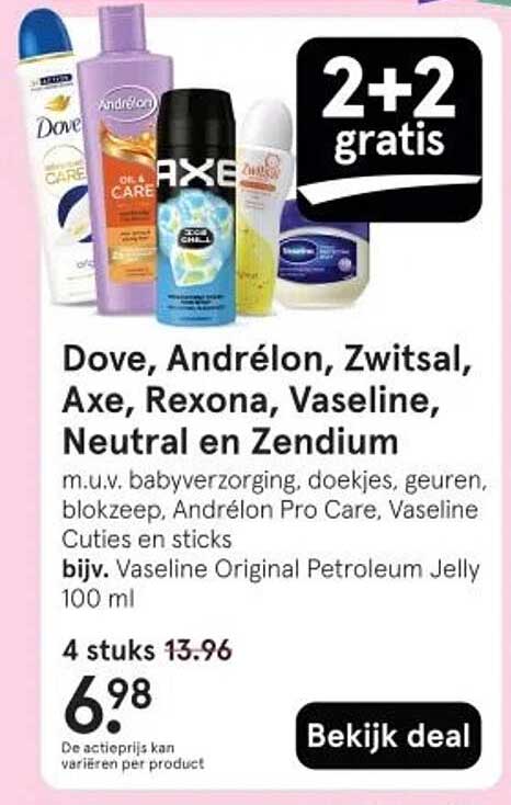 Dove, Andrélon, Zwitsal, Axe, Rexona, Vaseline, Neutral en Zendium