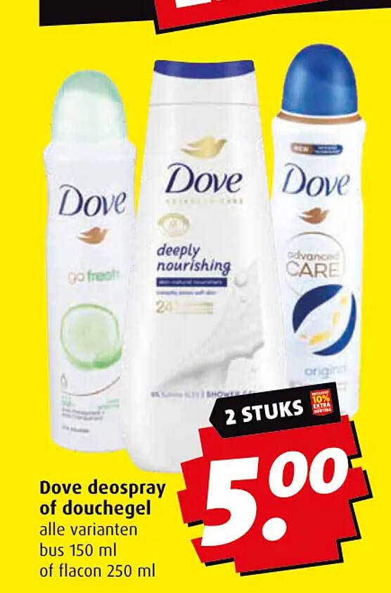 Dove deospray of douchegel alle varianten bus 150 ml of flacon 250 ml