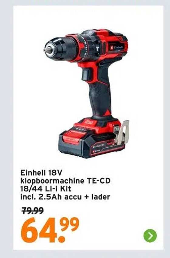 Einhell 18V klopboormachine TE-CD 18/44 Li-i Kit incl. 2.5Ah accu + lader