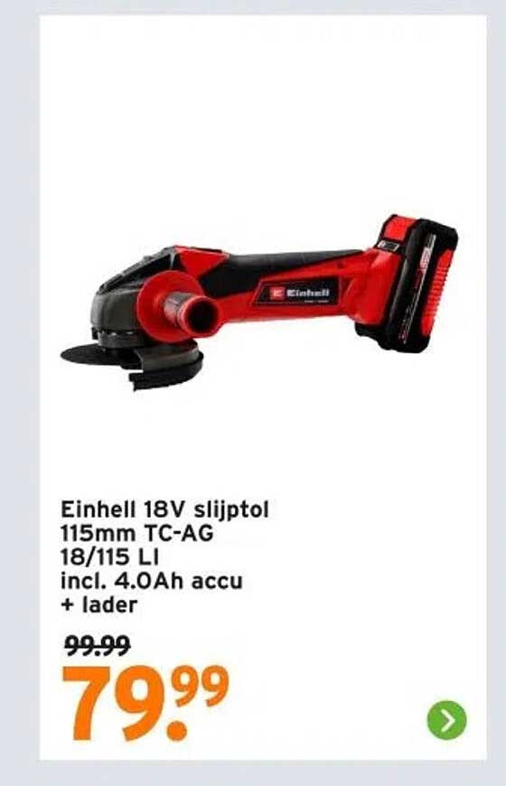 Einhell 18V slijptol 115mm TC-AG 18/115 LI incl. 4.0Ah accu + lader