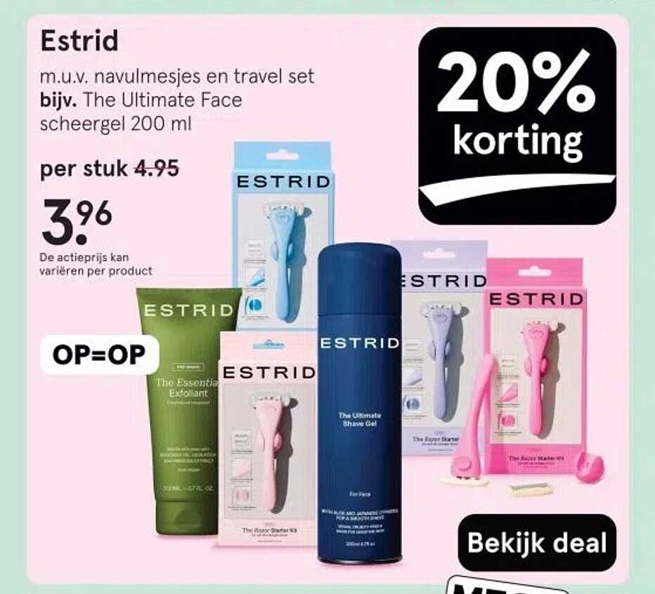 Estrid m.u.v. navulmesjes en travel set bijv. The Ultimate Face scheergel 200 ml
