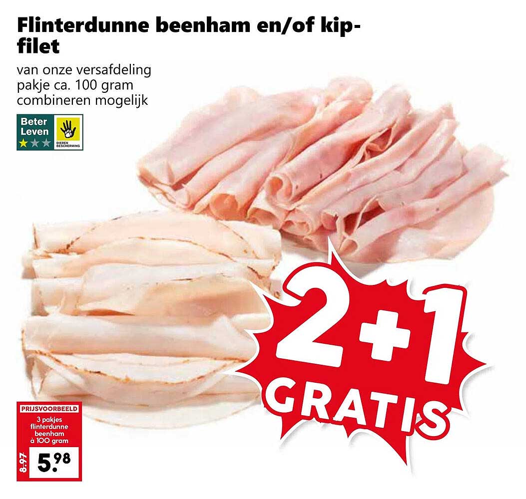 Flinterdunne beenham en/of kip-filet