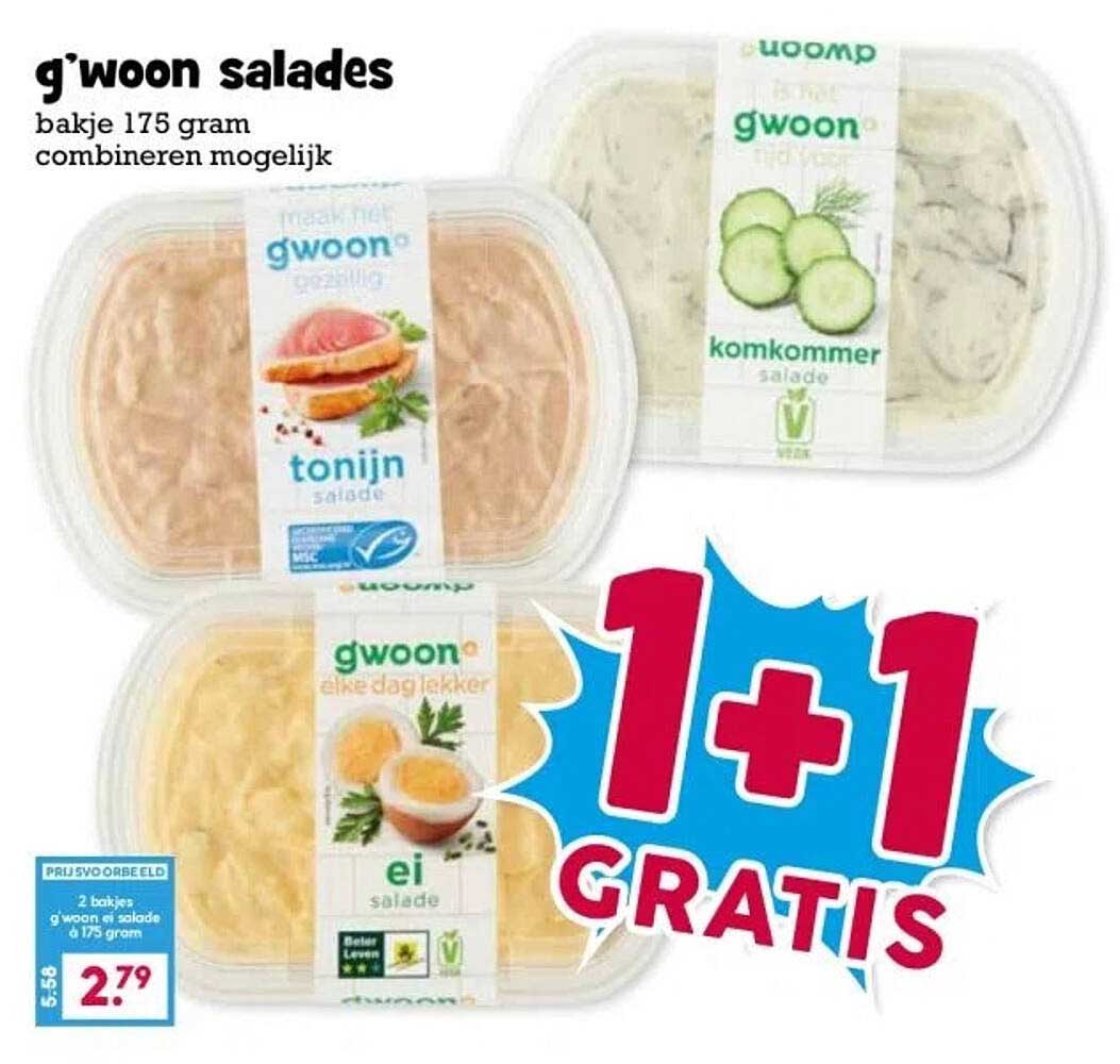g'woon salades 1+1 GRATIS