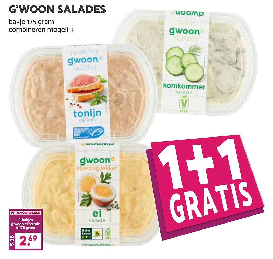 G'woon Salades 175 gram, 1+1 gratis