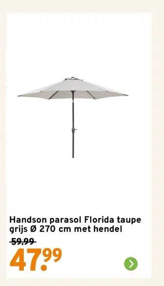 Handson parasol Florida taupe grijs Ø 270 cm met hendel