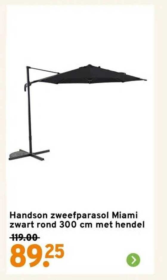 Handson zweefparasol Miami zwart rond 300 cm met hendel