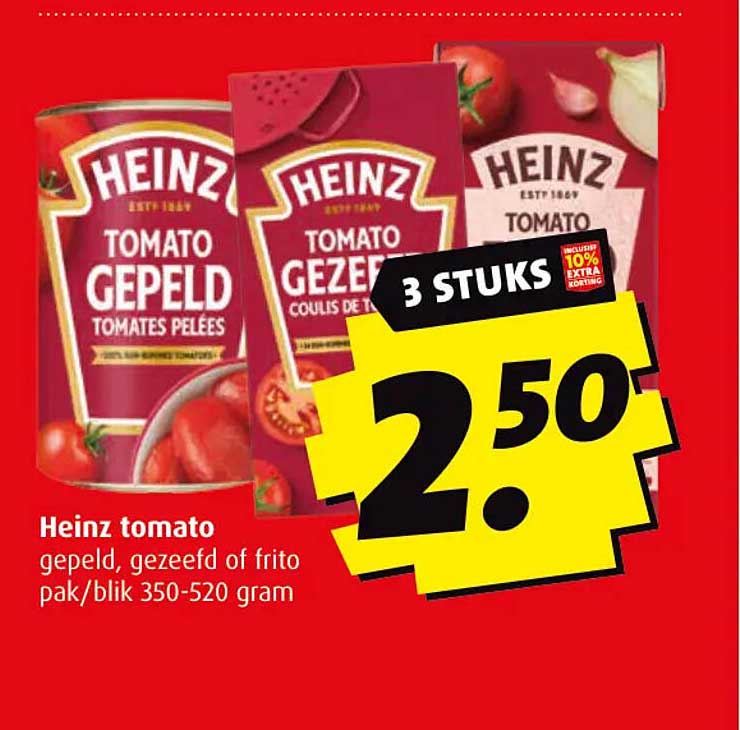Heinz tomaat gepeld, gezeefd of frito pak/blik 350-520 gram