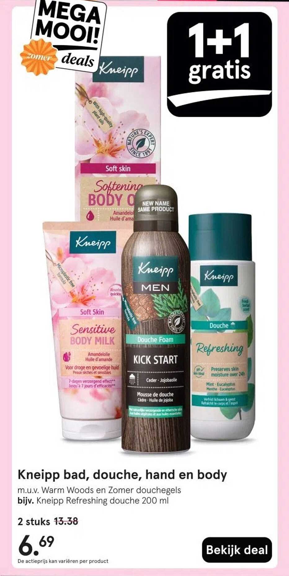 Kneipp bad, douche, hand en body m.u.v. Warm Woods en Zomer douchegels bijv. Kneipp Refreshing douche 200 ml