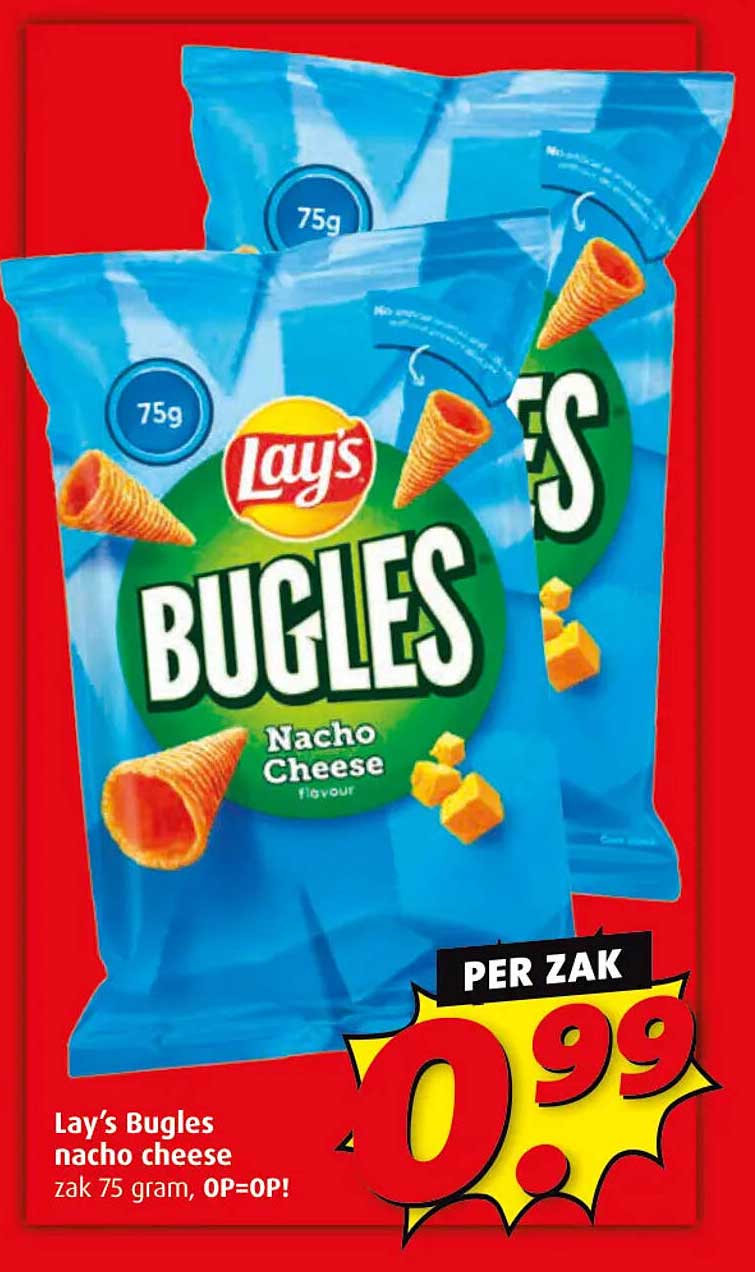 Lay’s Bugles nacho cheese zak 75 gram, OP=OP!