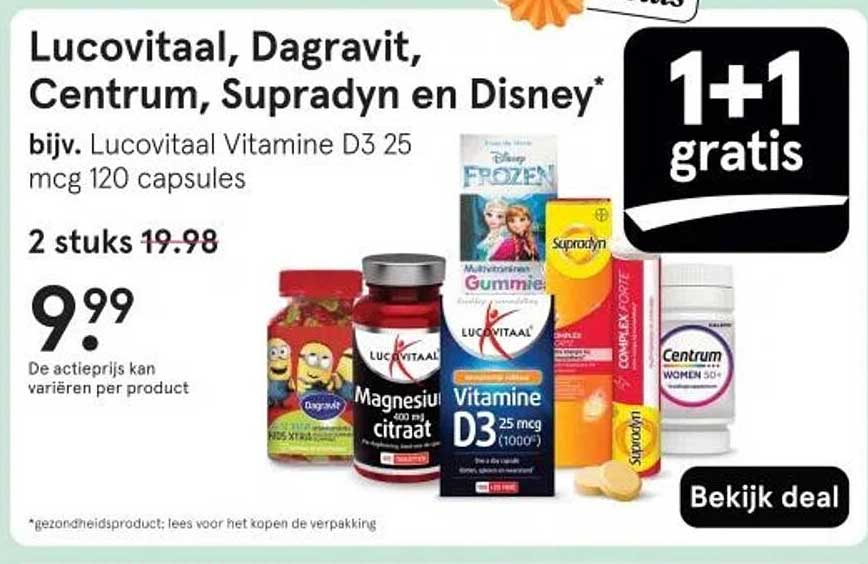 Lucovitaal Vitamine D3 25 mcg 120 capsules - 1+1 gratis