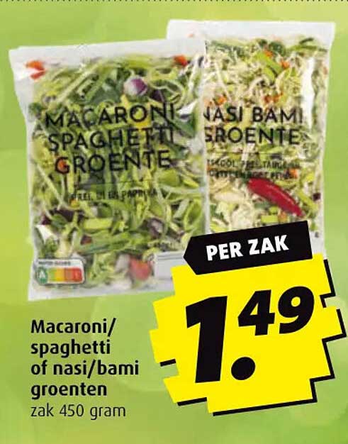 Macaroni/spaghetti of nasi/bami groenten zak 450 gram