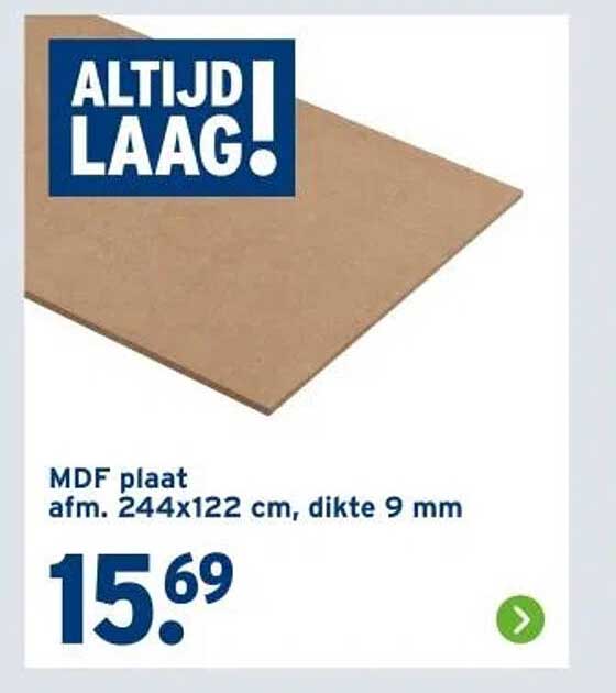 MDF plaat afm. 244x122 cm, dikte 9 mm