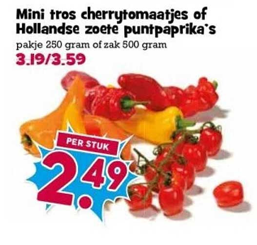Mini tros cherrytomaatjes of Hollandse zoete puntpaprika's