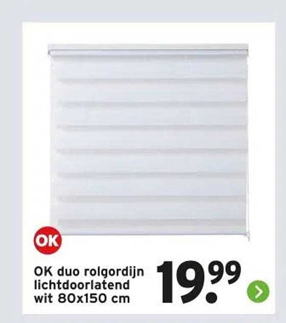OK duo rolgordijn lichtdoorlatend wit 80x150 cm