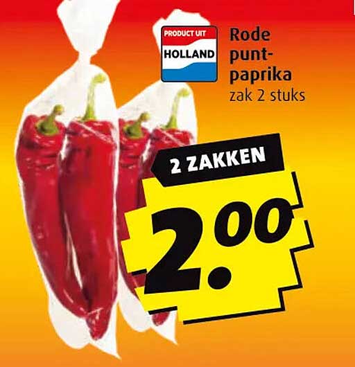 Rode punt-paprika zak 2 stuks