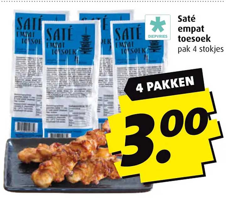 Saté empat toesoek pak 4 stokjes