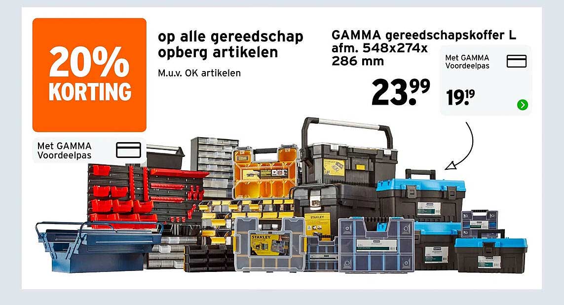 20% korting op alle gereedschap opberg artikelen