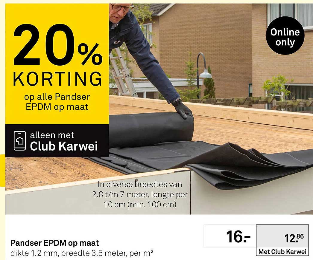 20% KORTING op alle Pandser EPDM op maat alleen met Club Karwei