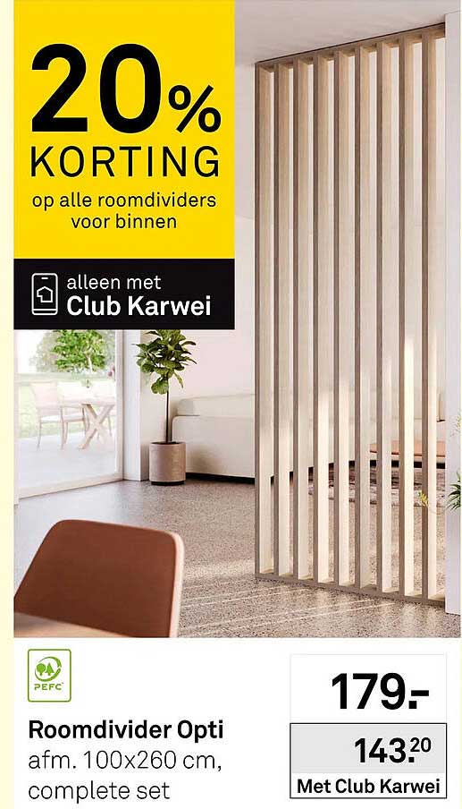 20% korting op alle roomdividers voor binnen