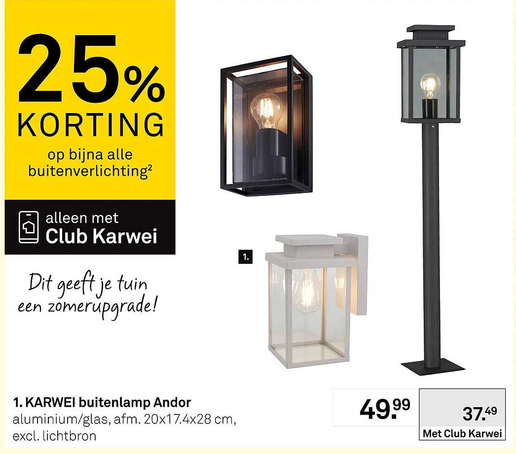 25% korting op bijna alle buitenverlichting² alleen met Club Karwei