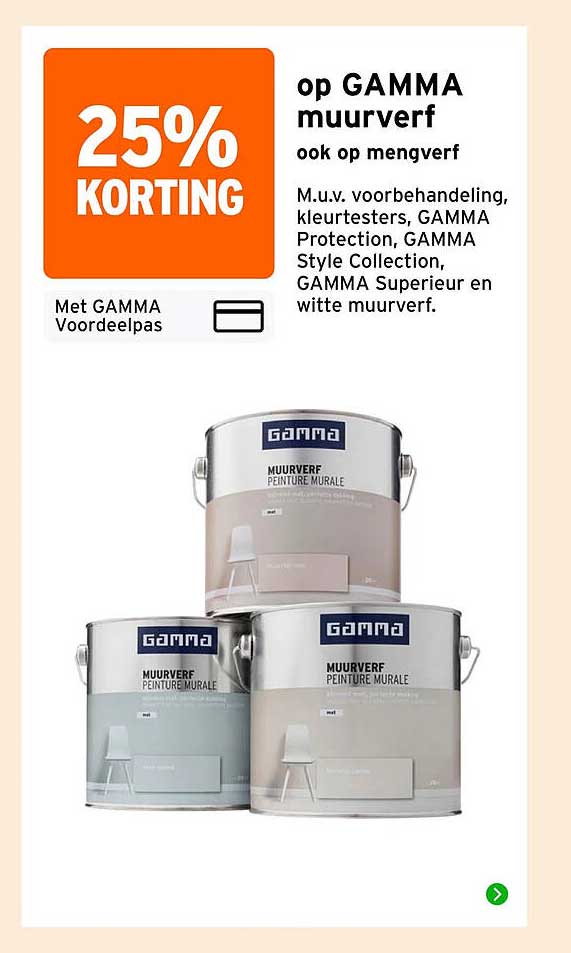 25% KORTING op GAMMA muurverf ook op mengverf