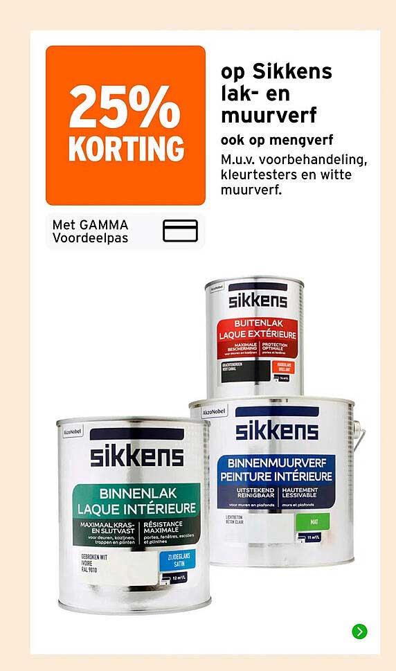 25% korting op Sikkens lak- en muurverf ook op mengverf
