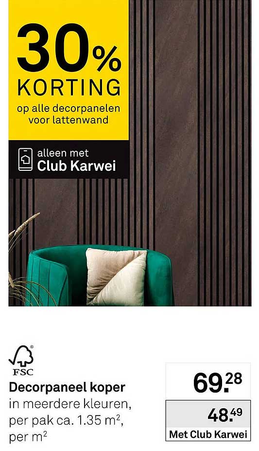 30% korting op alle decorpanelen voor lattenwand