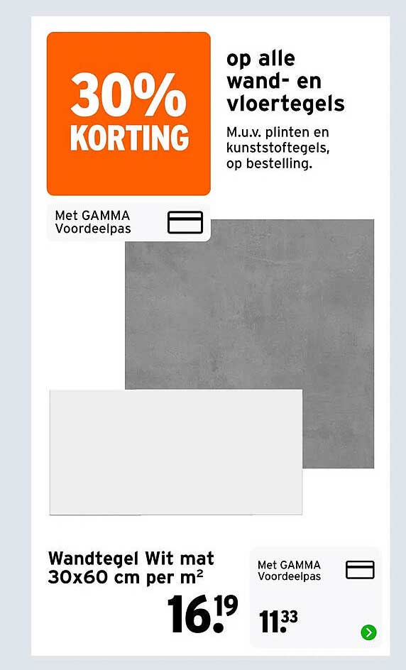 30% KORTING op alle wand- en vloertegels