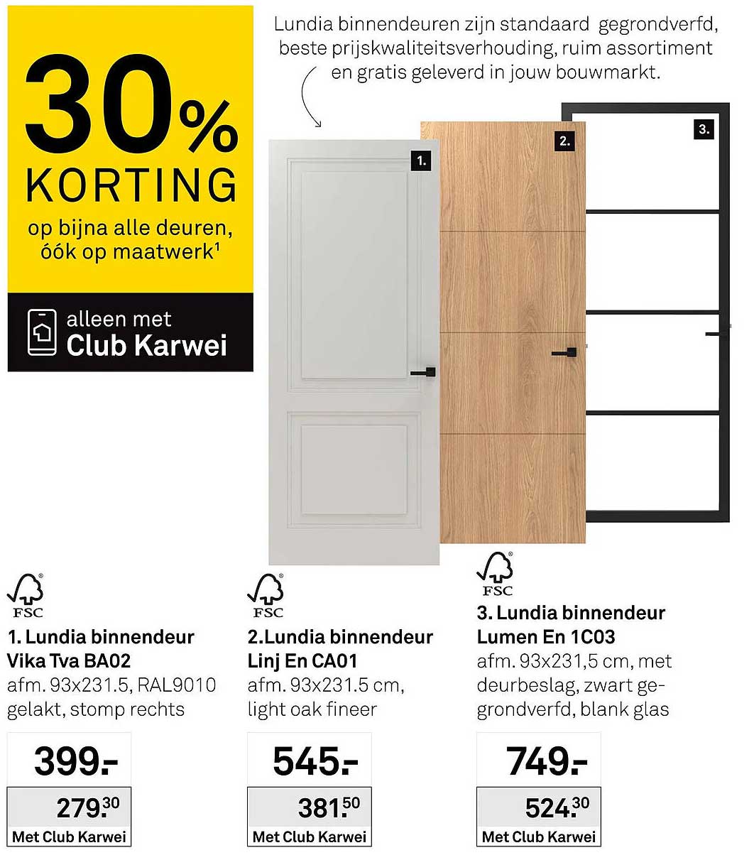 30% korting op bijna alle deuren, óók op maatwerk¹