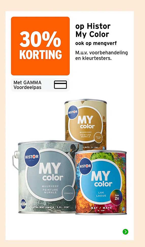 30% KORTING op Histor My Color ook op mengverf
