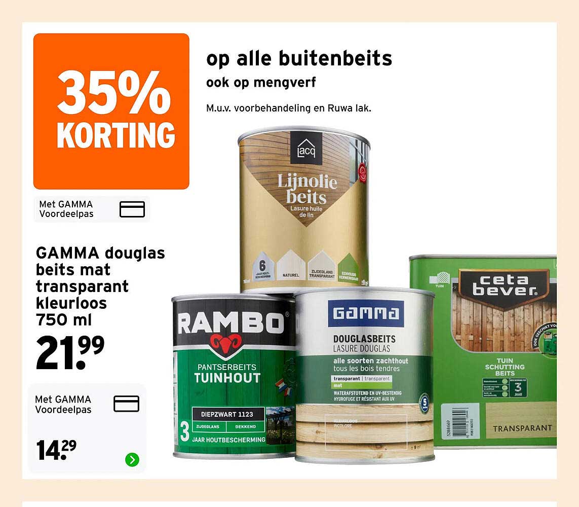 35% korting op alle buitenbeits ook op mengverf