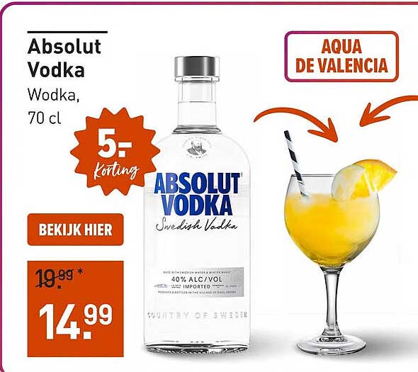Absolut Vodka Wodka, 70 cl 5,- Korting