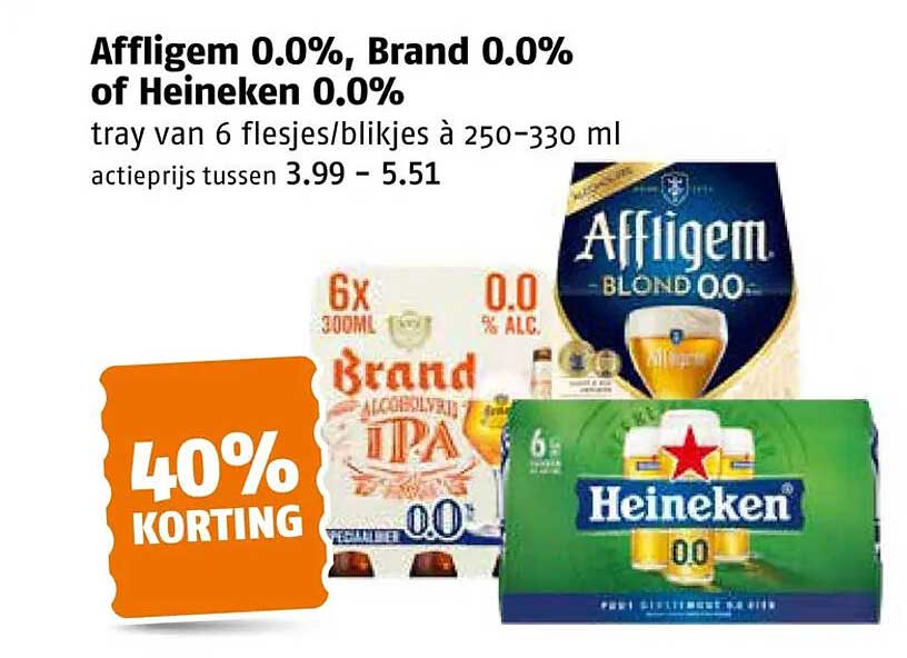 Affligem 0.0%, Brand 0.0% of Heineken 0.0% 40% korting