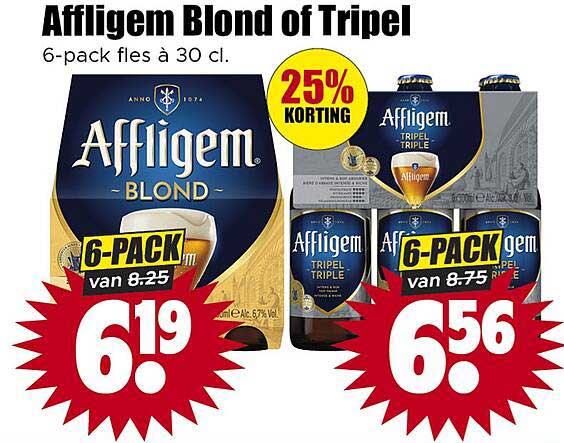 Affligem Blond of Tripel 6-pack fles à 30 cl. 25% korting